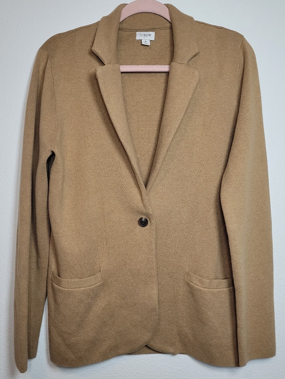 J Crew Camel Preppy Sweater Blazer M Single Button Knit Cardigan Jacket Office